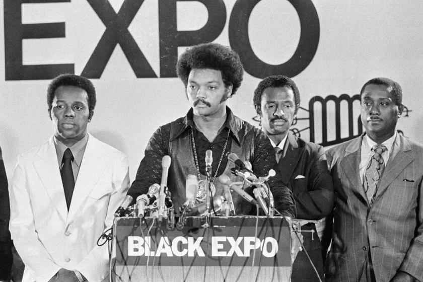 The Rev. Jesse Jackson speaks at a news conference for the Black and Minorities Business and Cultural Expo in Chicago, Aug. 25, 1971.