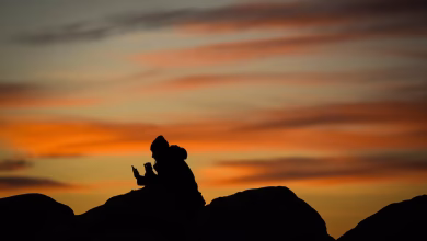 A woman uses her phone during sunset at Sunset Beach in Vancouver in January 2025. B.C. is one of several provinces to stop changing its clocks twice a year. (Darryl Dyck/The Canadian Press)