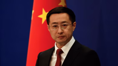 Chinese Foreign Ministry spokesperson Lin Jian attends a press conference in Beijing, China April