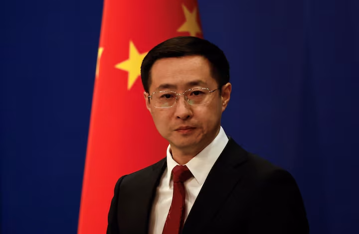 Chinese Foreign Ministry spokesperson Lin Jian attends a press conference in Beijing, China April