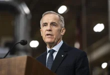 Prime Minister Mark Carney makes an announcement at an auto-parts plant in Woodbridge, Ont., on Feb. 5, 2026.