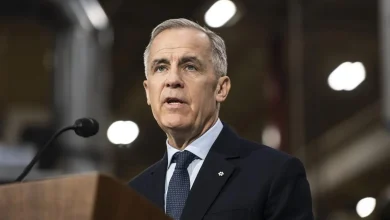Prime Minister Mark Carney makes an announcement at an auto-parts plant in Woodbridge, Ont., on Feb. 5, 2026.