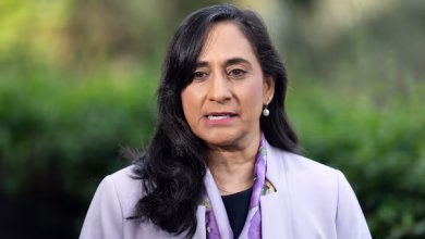Foreign Affairs Minister Anita Anand speaks with reporters in Mumbai, India on Saturday.