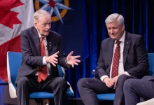 Former Canadian prime ministers Jean Chrétien and Stephen Harper joined in Ottawa to urge national cohesion in a time of global and domestic challenges