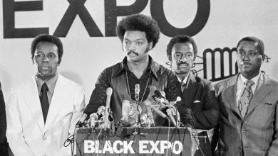 The Rev. Jesse Jackson speaks at a news conference for the Black and Minorities Business and Cultural Expo in Chicago, Aug. 25, 1971.
