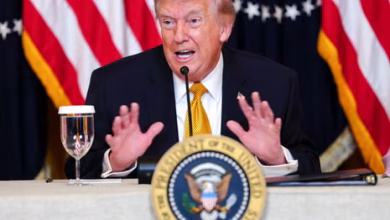 U.S. President Donald Trump speaks during a briefing, as tensions rise over threats targeting Iran’s energy and civilian infrastructure