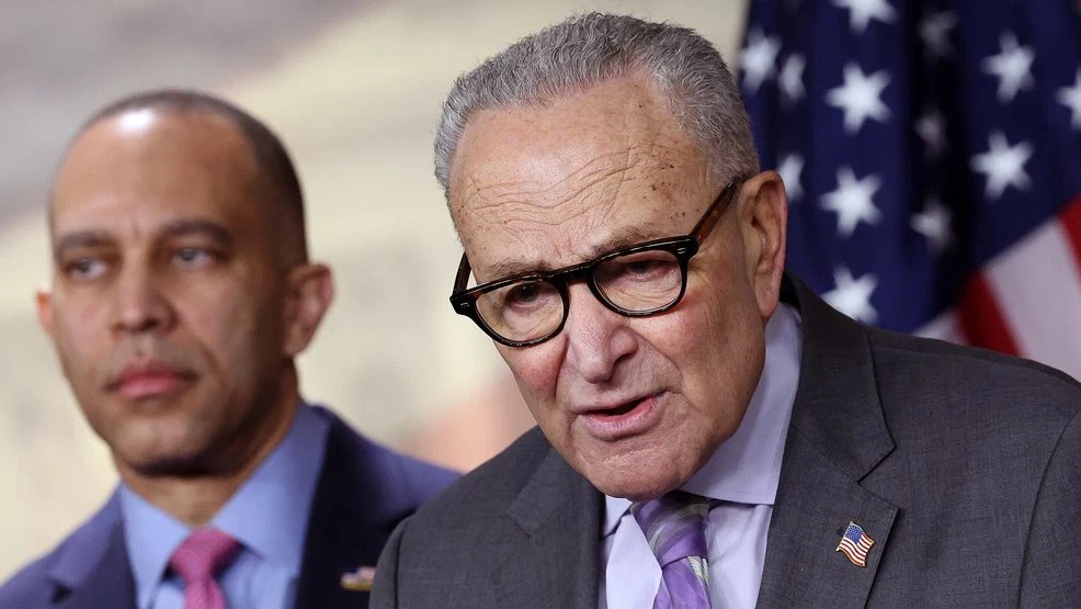 House Minority Leader Hakeem Jeffries (left) and Senate Minority Leader Chuck Schumer have committed to withholding votes for Homeland Security legislation until more changes are made to the department.