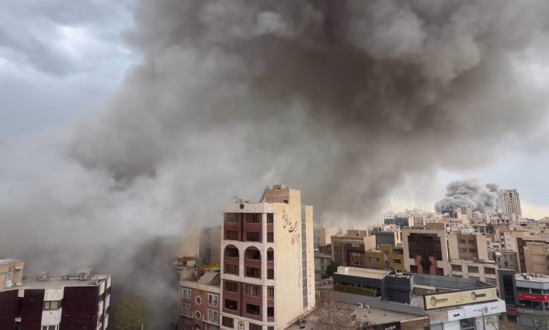 Plumes of smoke and explosions over Tehran after coordinated U.S. and Israeli airstrikes, which have triggered widespread retaliation and disrupted global travel and markets.