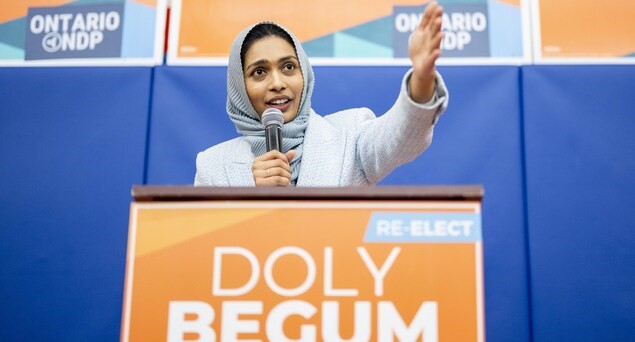 Doly Begum speaks at a public event in Ontario, as she defends her decision to join Mark Carney’s Liberal Party ahead of a key federal by-election.
