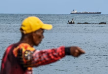 The Hong Kong-flagged oil tanker Sea Horse, carrying 200,000 barrels of Russia-origin fuel originally bound for Cuba, off the coast of Puerto Cabello, Venezuela, on Sunday. (Maryorin Mendez/AFP/Getty Images)