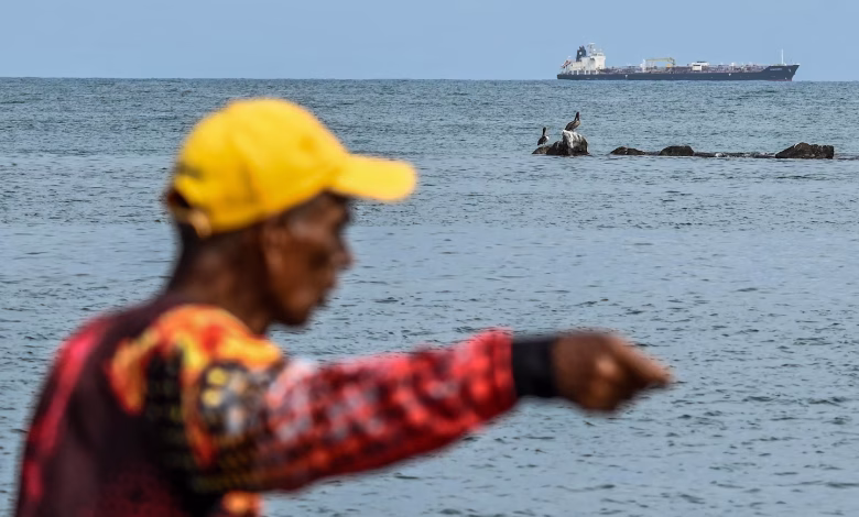 The Hong Kong-flagged oil tanker Sea Horse, carrying 200,000 barrels of Russia-origin fuel originally bound for Cuba, off the coast of Puerto Cabello, Venezuela, on Sunday. (Maryorin Mendez/AFP/Getty Images)