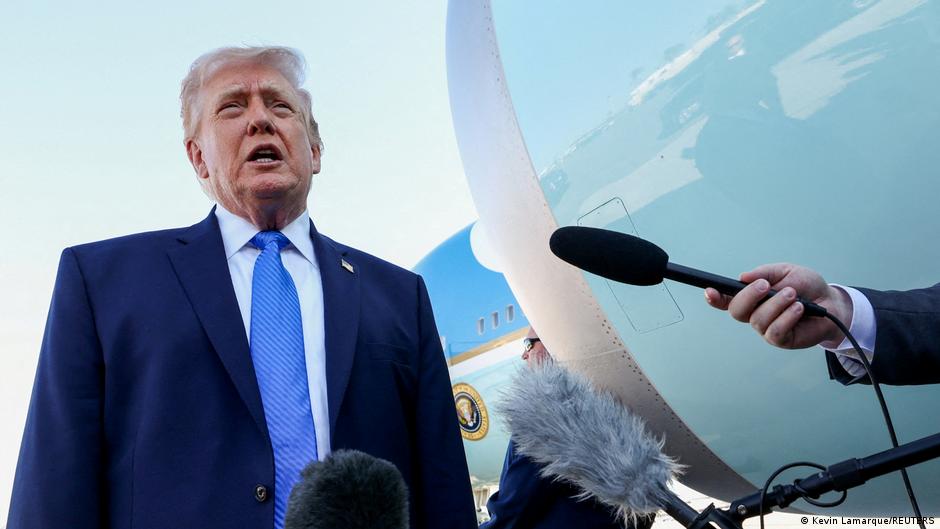 U.S. President Donald Trump speaks during a briefing, as tensions rise with European allies over access to military bases for operations linked to the Iran conflict.