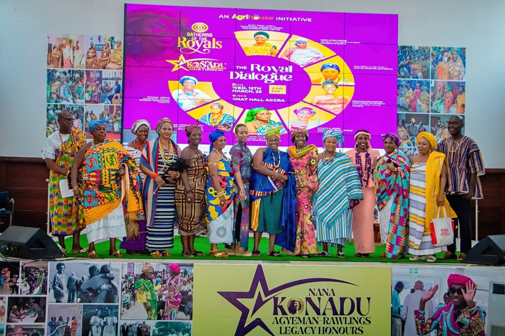 Queen Mothers and stakeholders gathered at GNAT Hall in Accra during the 8th Gathering of the Royals organized by Agrihouse Foundation to promote women-led transformation in agriculture.