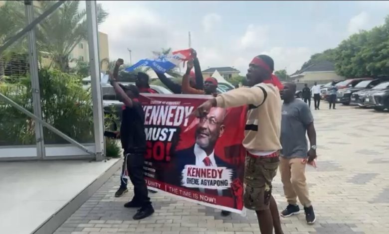 Senior members of the New Patriotic Party engaged in intense discussions during a National Executive Committee meeting in Accra, where disagreements over the "Ken Must Go" protests reportedly exposed lingering divisions within the party